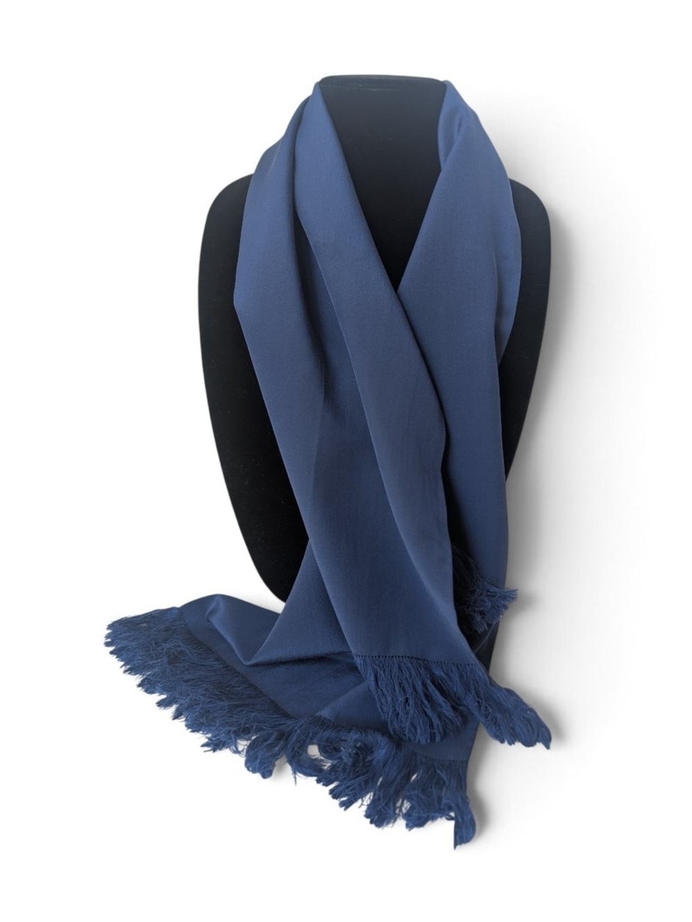 Hand Rolled Silk Royal Blue Lightweight Fringe Scarf